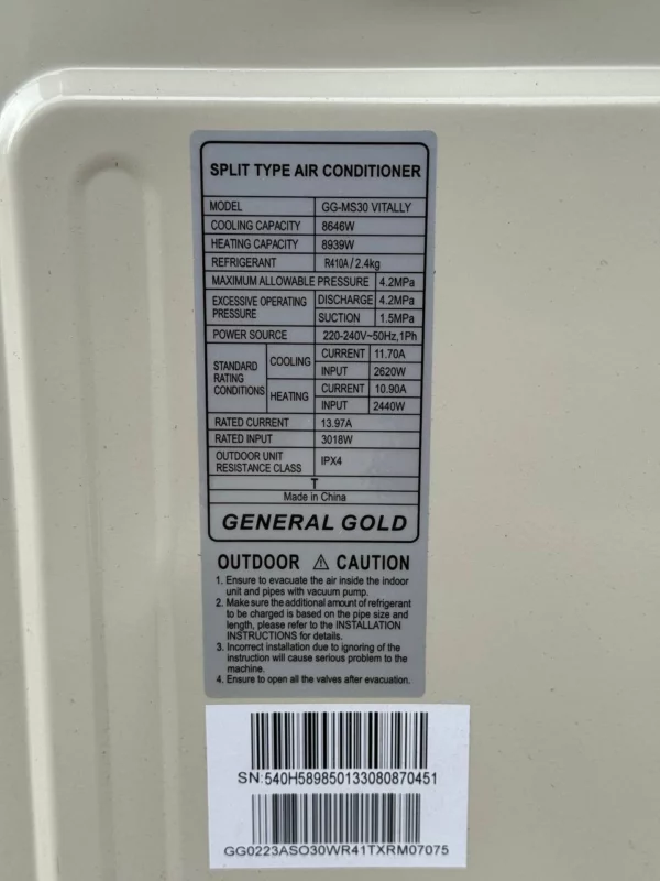 کولر گازی جنرال گلد ویتالی 30000 موتور سنگین T3