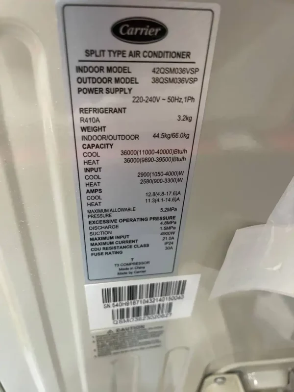 داکت اسپلیت کریر 36000 اینورتر دار موتور سنگین T3