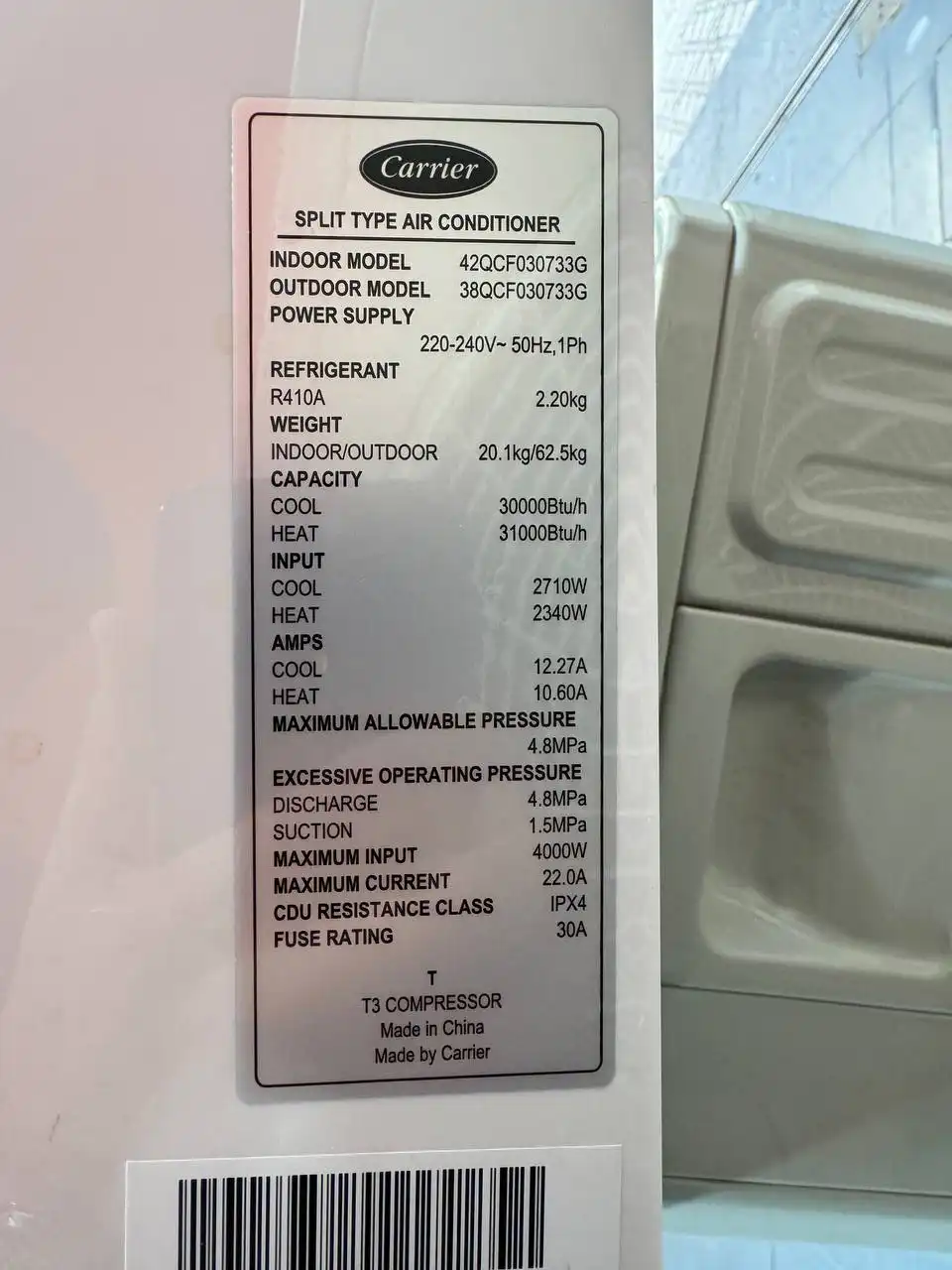 کولر گازی کریر 30000