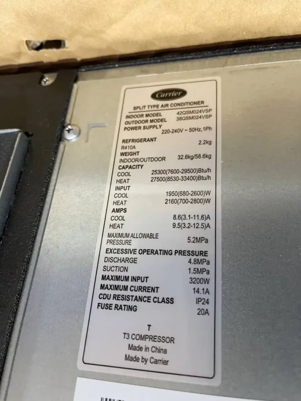 داکت اسپلیت کریر 24000 اینورتر دار موتور سنگین T3