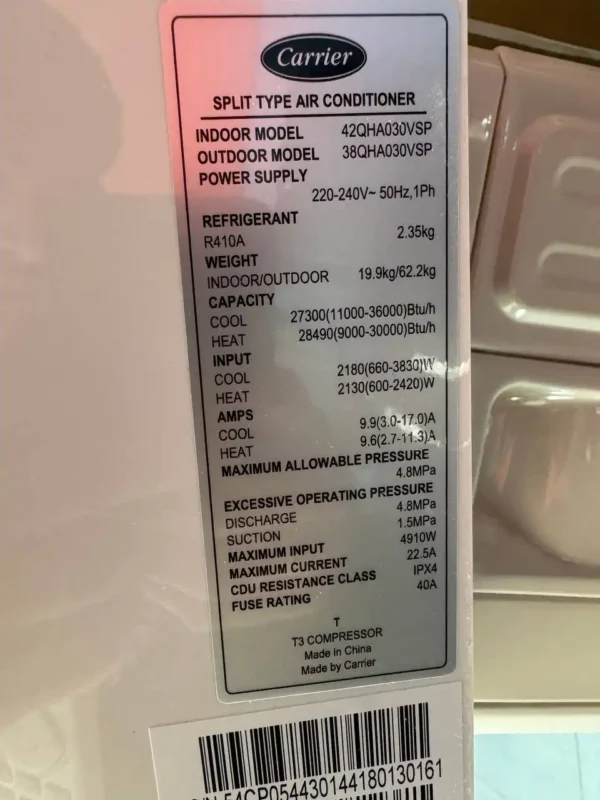 کولر گازی کریر اینورتر دار 30000 موتور سنگین T3