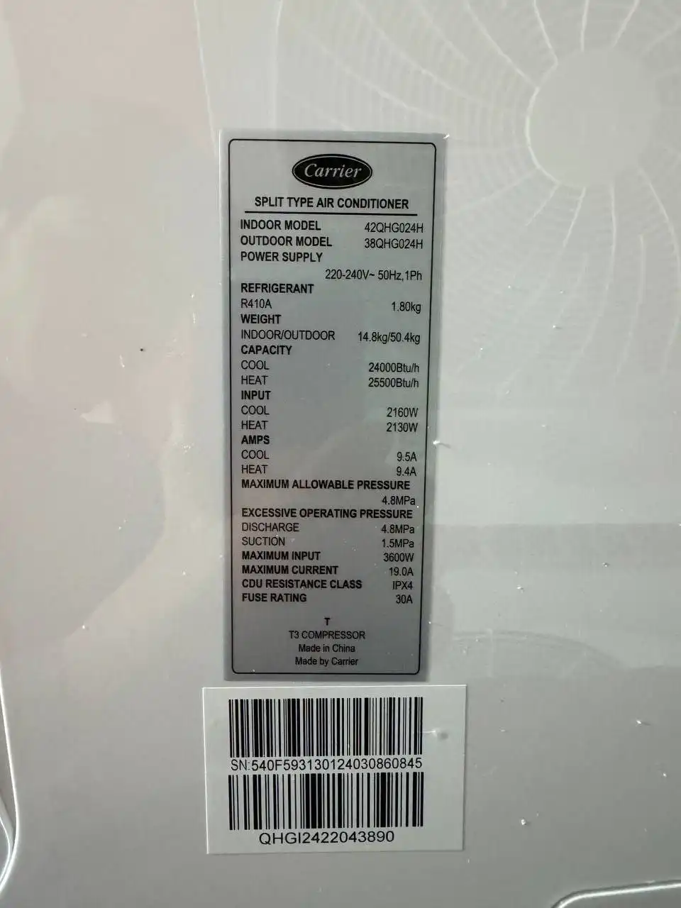 کولر گازی کریر 24000