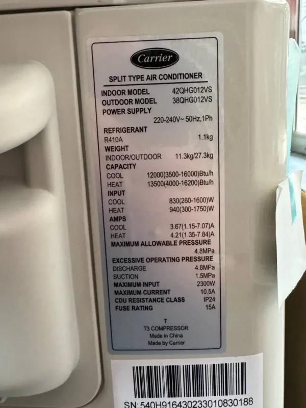 کولر گازی کریر 12000 اینورتر کنترل آمپر