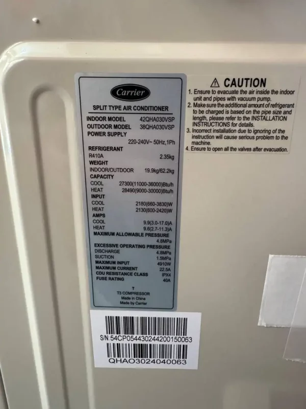 کولر گازی کریر اینورتر دار 30000 موتور سنگین T3