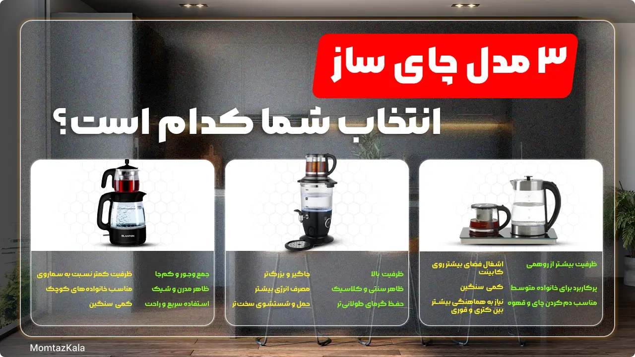 اینفوگرافی انواع چایی ساز از لحاظ شکل ظاهری و کاربری