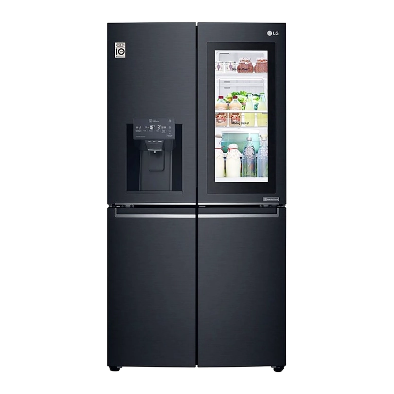 نمای روبروی یخچال ال جی X29 مشکی با اینستاویو روشن
