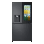 نمای روبه رو یخچال ساید ال جی X33 مدل GR-X33FFCRL دودی با اینستاویو روشن