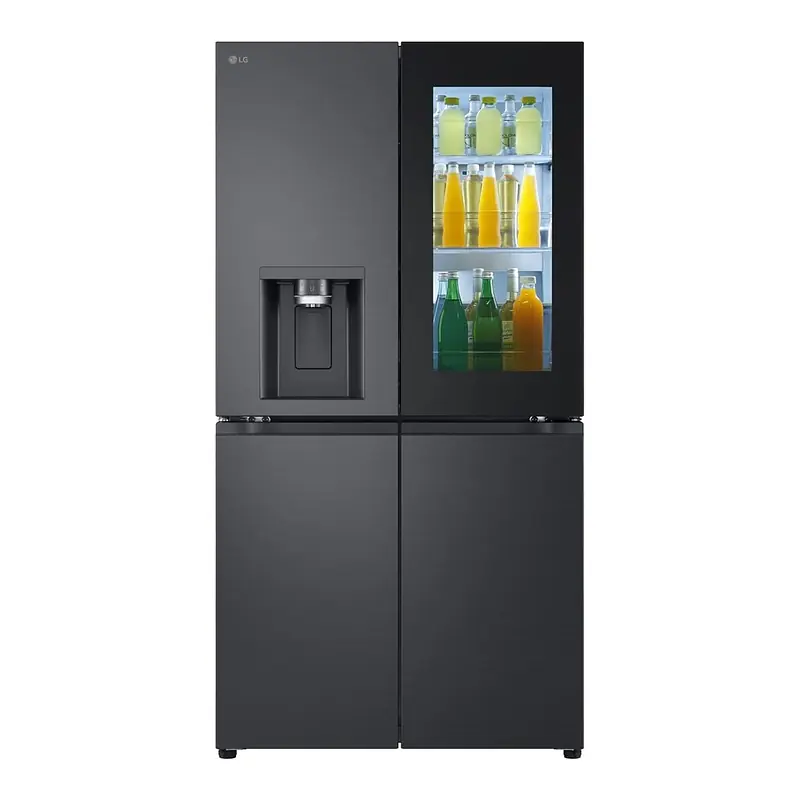 نمای روبه رو یخچال ساید ال جی X33 مدل GR-X33FFCRL دودی با اینستاویو روشن