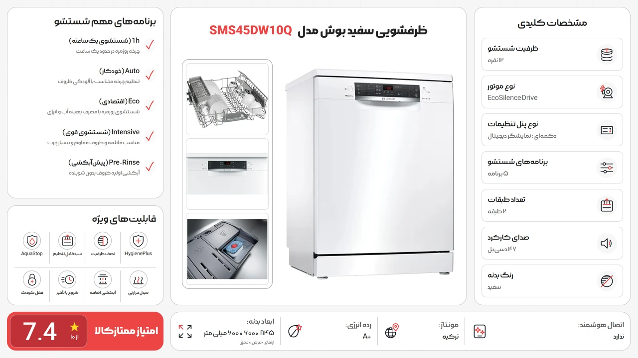 اینفوگرافیک ظرفشویی بوش SMS45DW10Q سفید