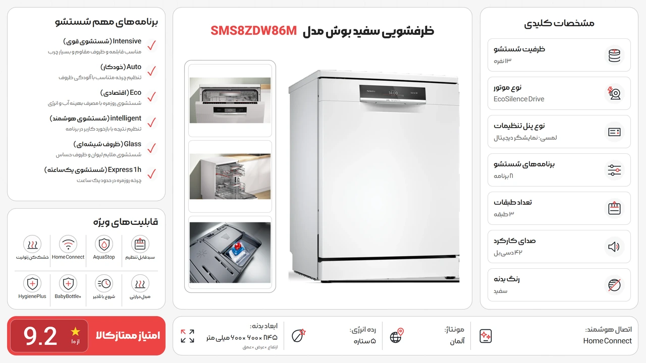 اینفوگرافیک ظرفشویی بوش SMS8ZDW86M سفید