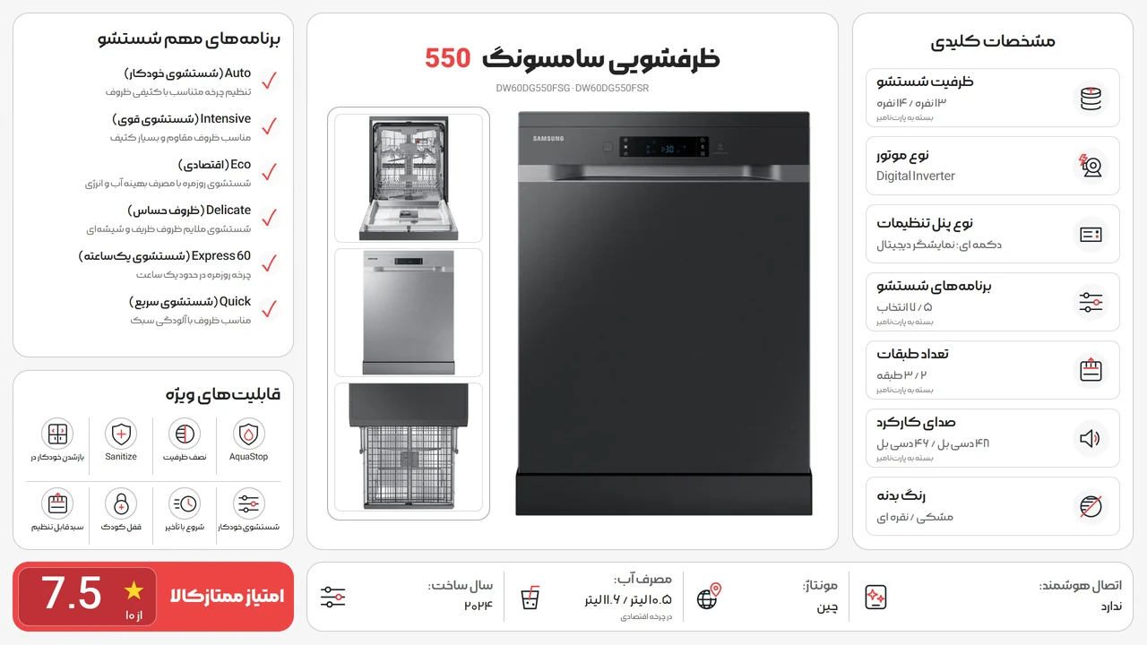 اینفوگرافیک ظرفشویی سامسونگ 550 مشکی