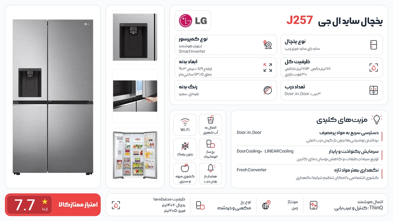 اینفوگرافیک یخچال ساید بای ساید ال جی J257 سفید