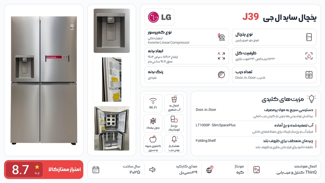 اینفوگرافیک یخچال ساید بای ساید ال جی J39