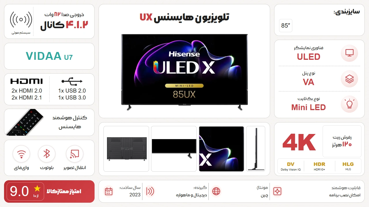 اینفوگرافیک تلویزیون هایسنس 85UX
