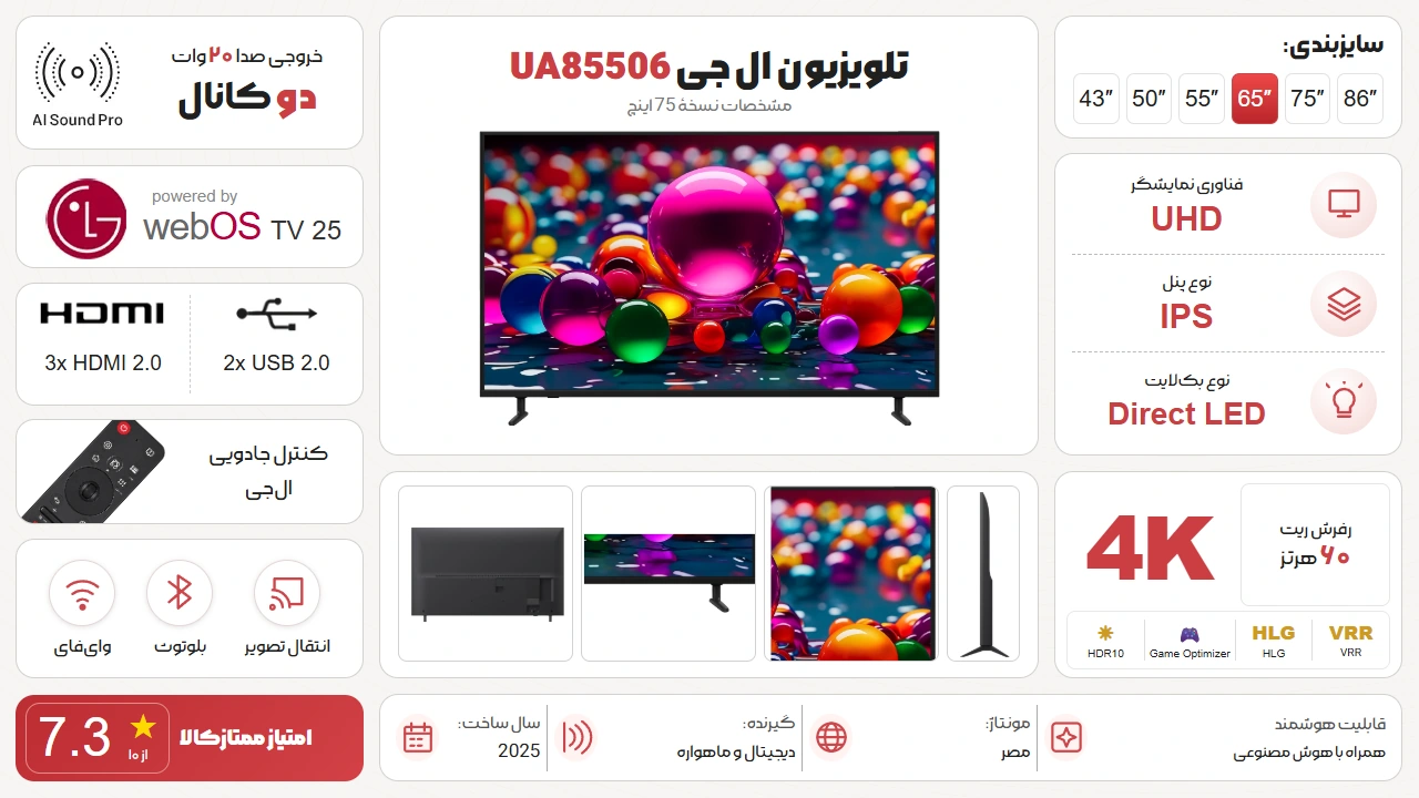 اینفوگرافیک تلویزیون ال جی 75UA85506