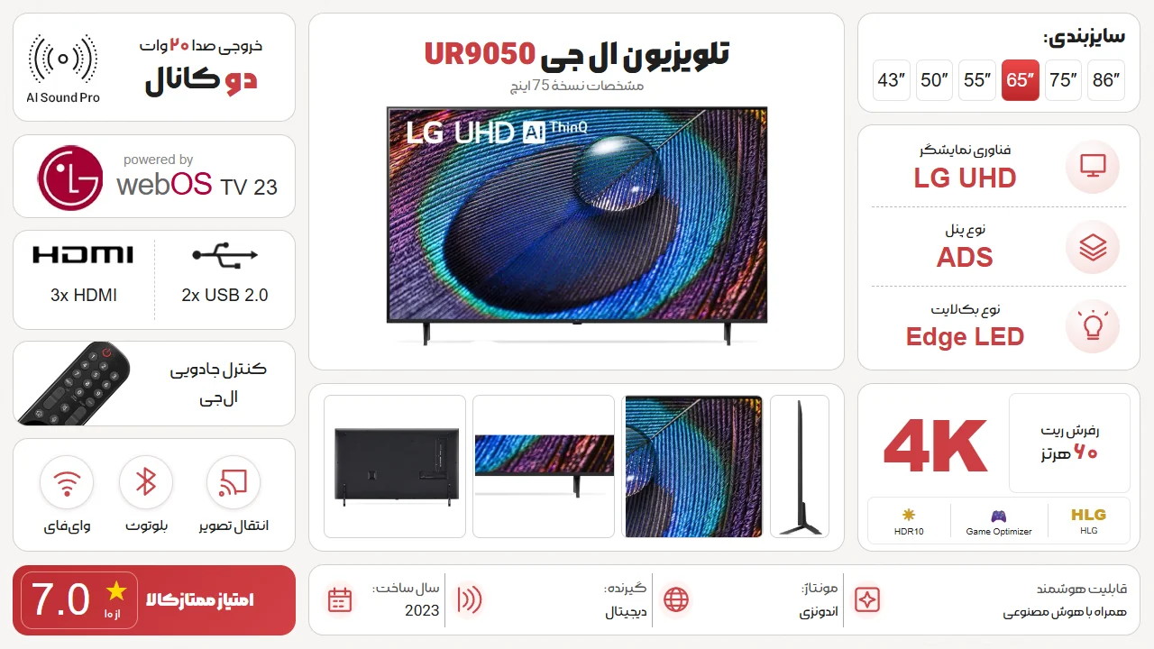 اینفوگرافیک تلویزیون ال جی 75UR9050
