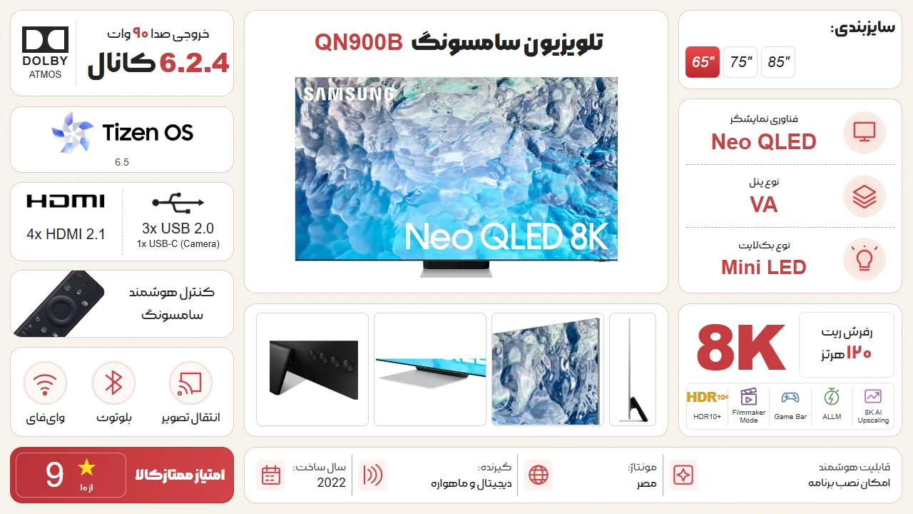 اینفوگرافیک تلویزیون سامسونگ 85QN900B