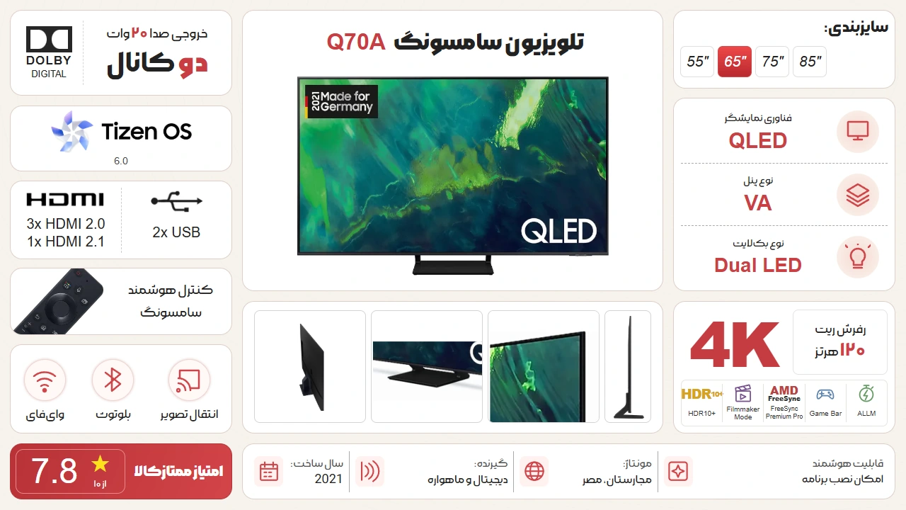 اینفوگرافیک تلویزیون سامسونگ 55Q70A