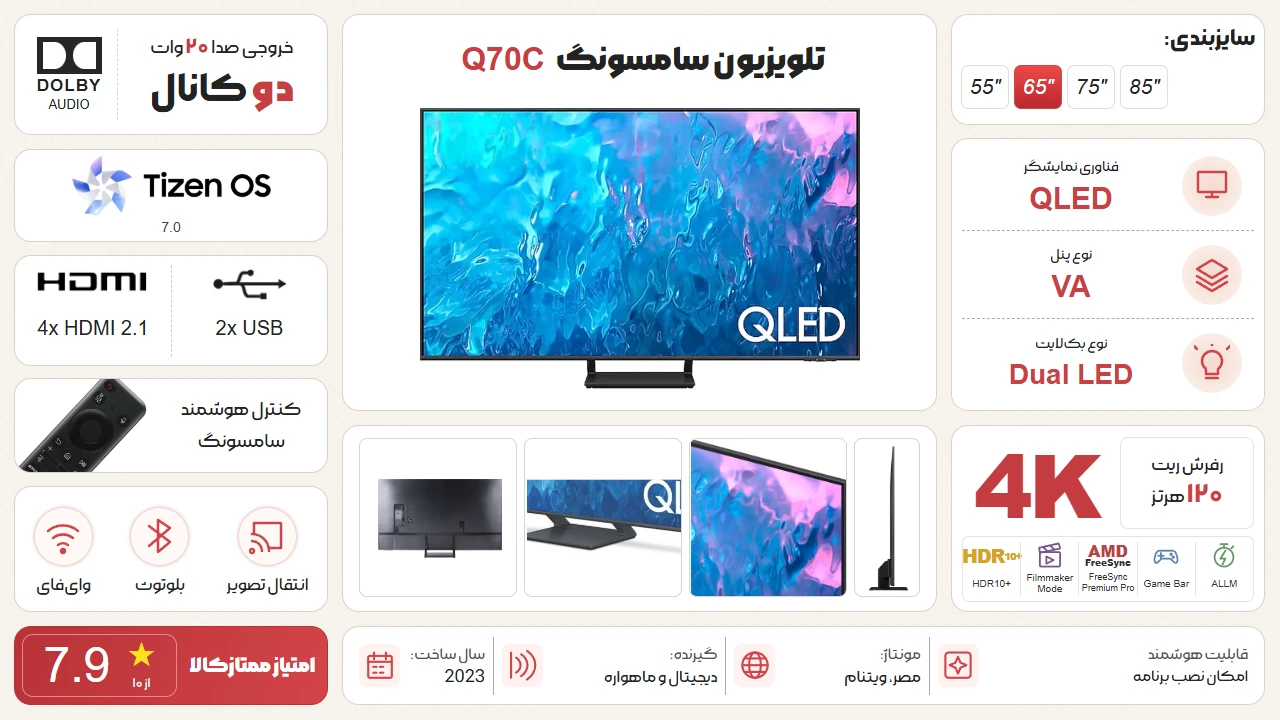 اینفوگرافیک تلویزیون سامسونگ 55Q70C - مصر
