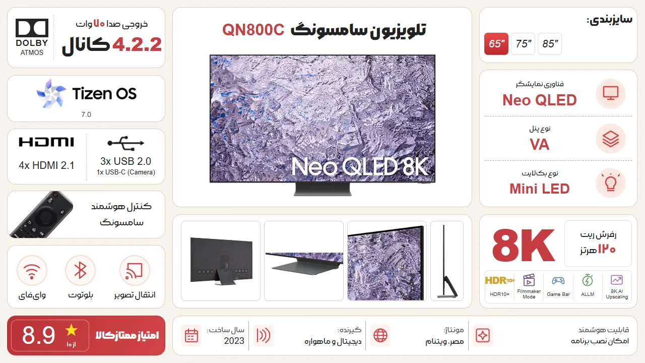 اینفوگرافیک تلویزیون سامسونگ 65QN800C