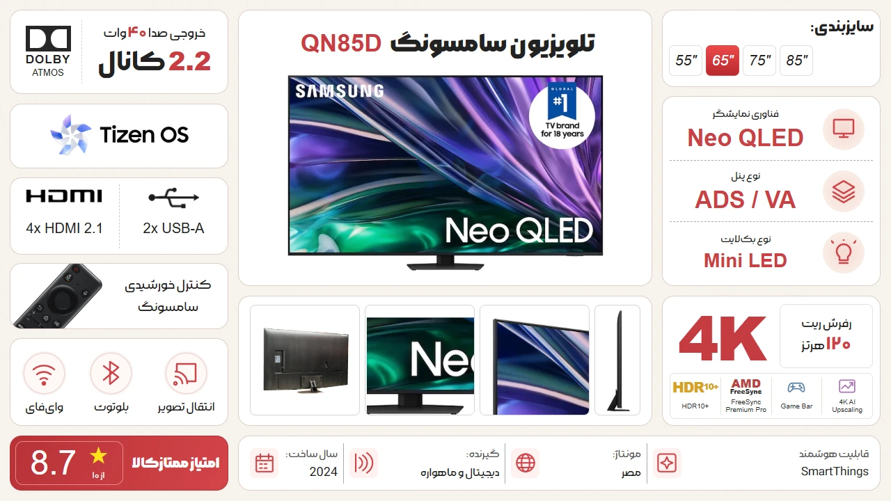 اینفوگرافی مشخصات تلویزیون QN85D