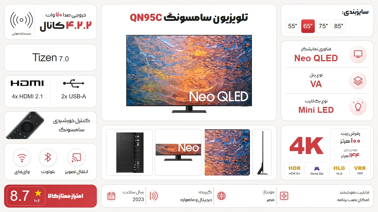 اینفوگرافیک تلویزیون سامسونگ 65QN95C