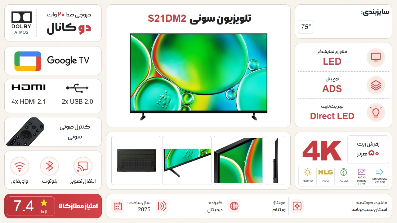 اینفوگرافیک تلویزیون سونی 75S21DM2