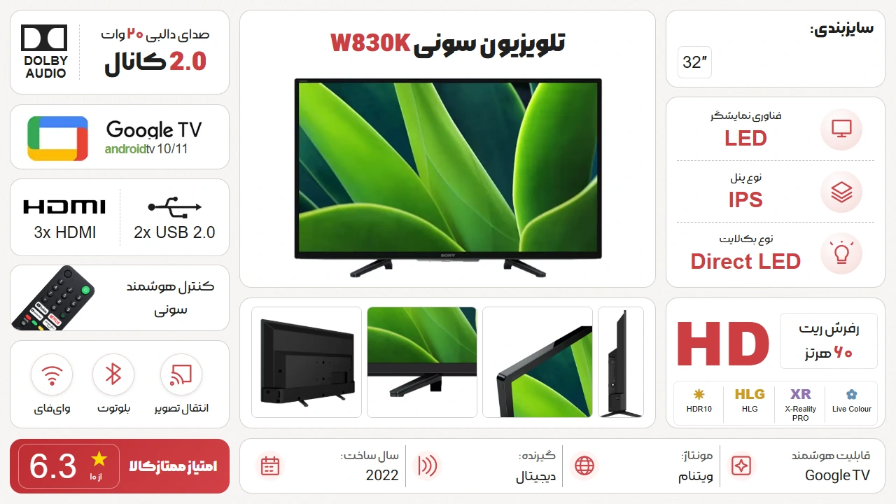 اینفوگرافیک تلویزیون سونی 32W830K